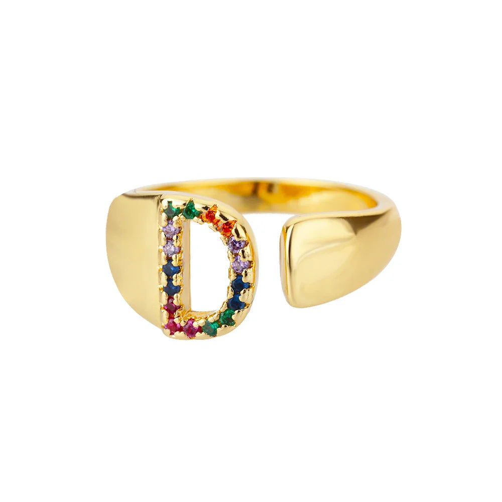 Ring mit Regenbogen-Anfangsbuchstabe für Damen - Buchstabe 