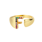 Personalisierter breiter Ring mit Regenbogen-Initiale f