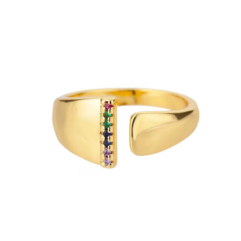 Personalisierter breiter Ring mit Regenbogen-Initiale i