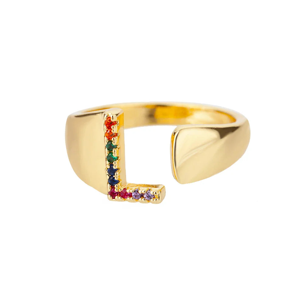 Personalisierter breiter Ring mit Regenbogen-Initiale l