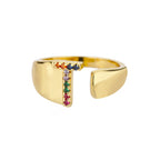Personalisierter breiter Ring mit Regenbogen-Initiale t