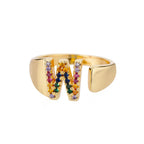 Personalisierter breiter Ring mit Regenbogen-Initiale w