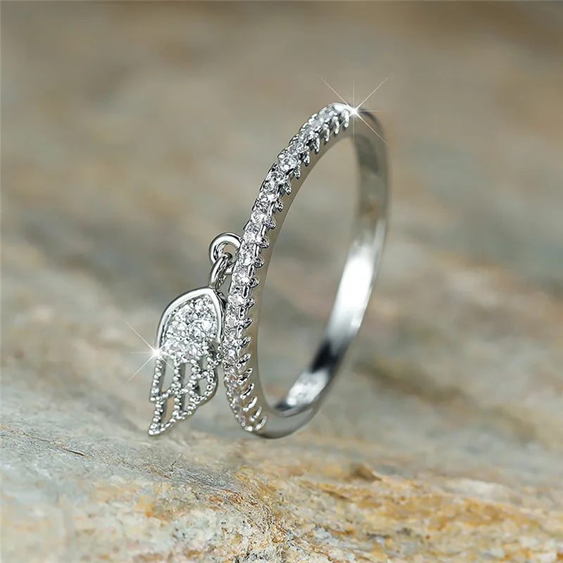 Ring mit Anhänger Engelsflügel Silber