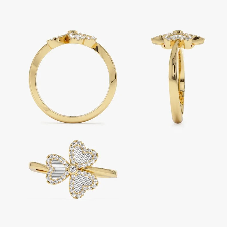 Ring mit 3-Blatt-Klee aus Zirkon