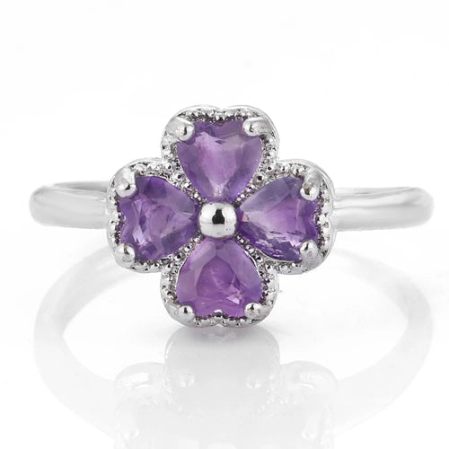 Ring mit vierblättrigem Kleeblatt aus Amethyststein