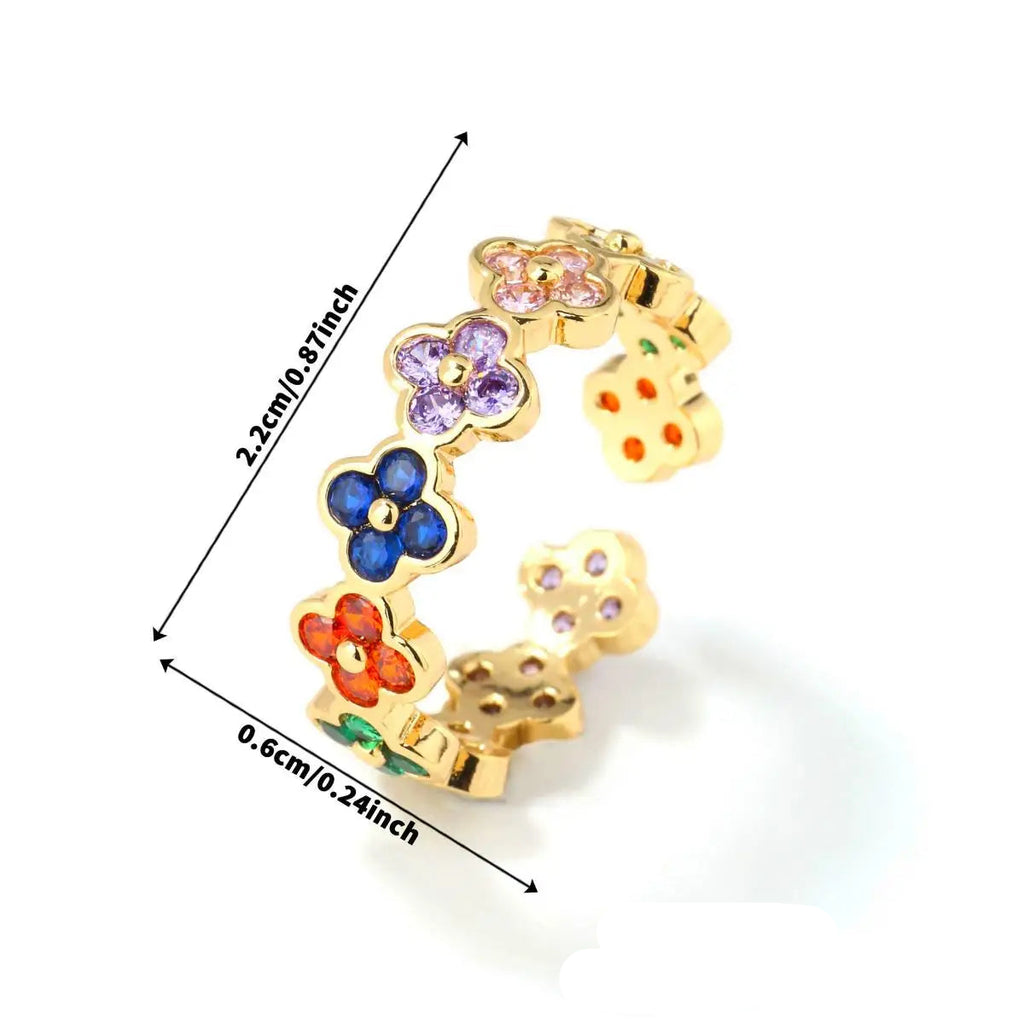 Ring mit bunten vierblättrigen Kleeblättern aus Zirkon