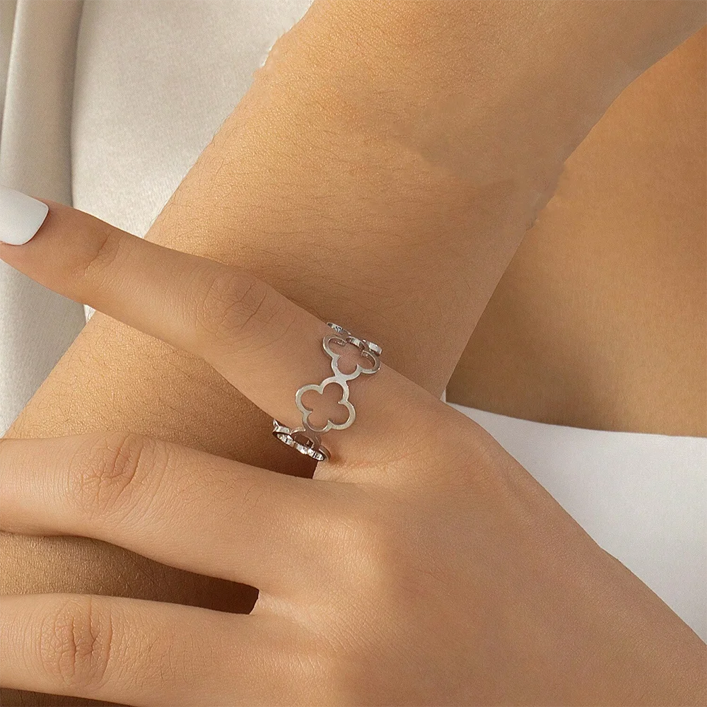 Ring mit vierblättrigem Kleeblatt Glücksbringer Silber