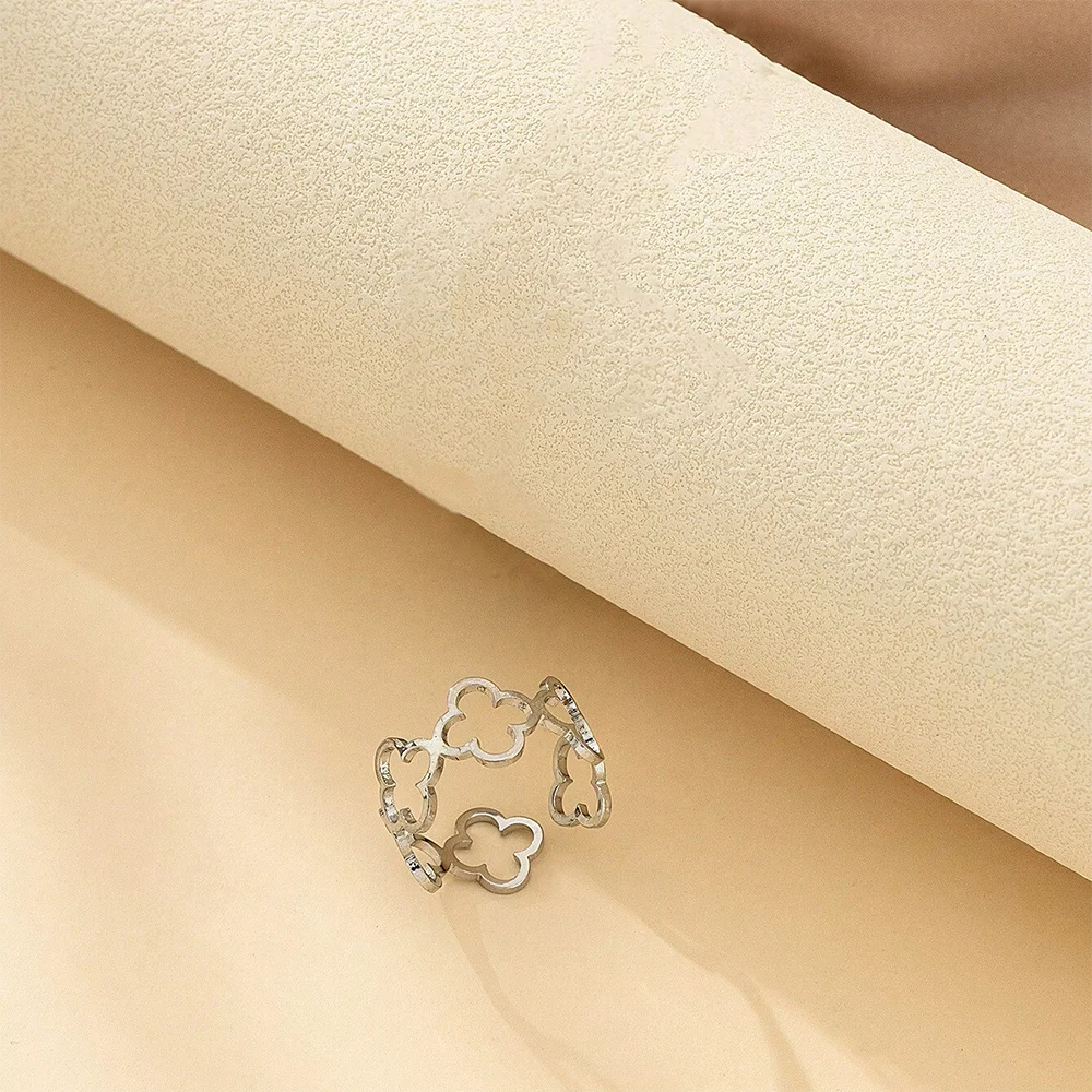 Ring mit vierblättrigem Kleeblatt Glücksbringer Silber