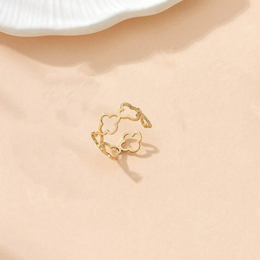 Ring mit vierblättrigem Kleeblatt Glücksbringer Gold