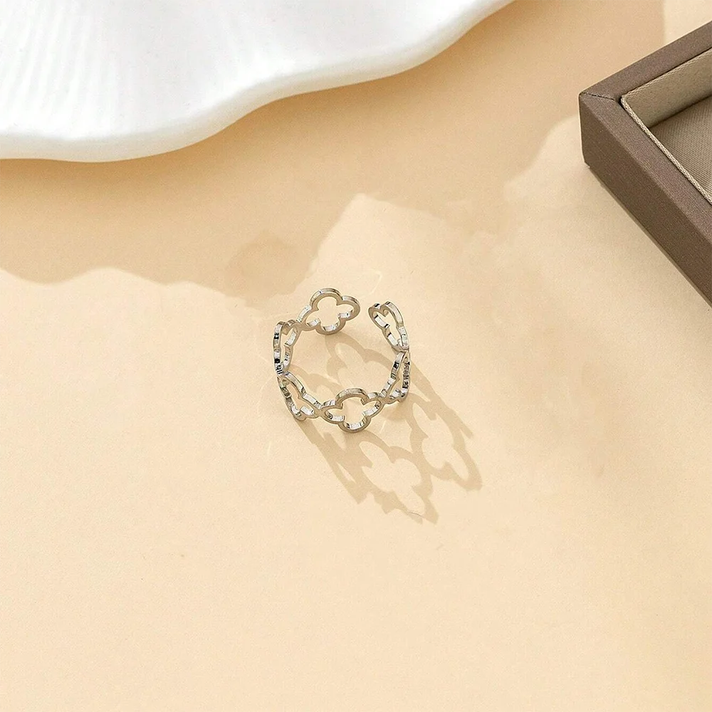 Ring mit vierblättrigem Kleeblatt Glücksbringer Silber