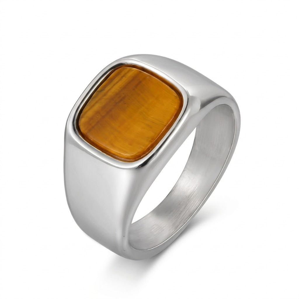 Anello quadrato con pietra occhio di tigre 