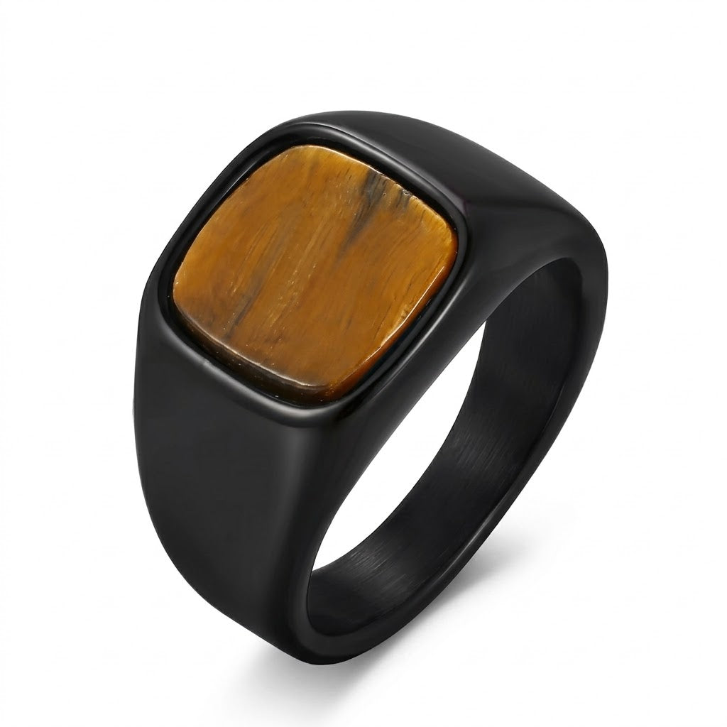 Anello quadrato con pietra occhio di tigre 