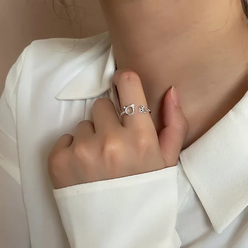 Katzenring mit Pfoten aus Silber