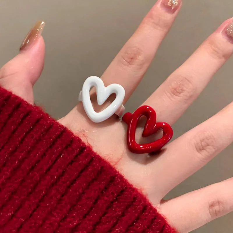 Ring Herz weiß emailliert