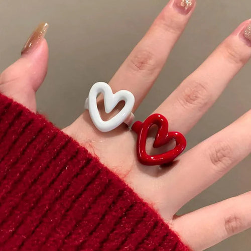 Ring Herz weiß emailliert