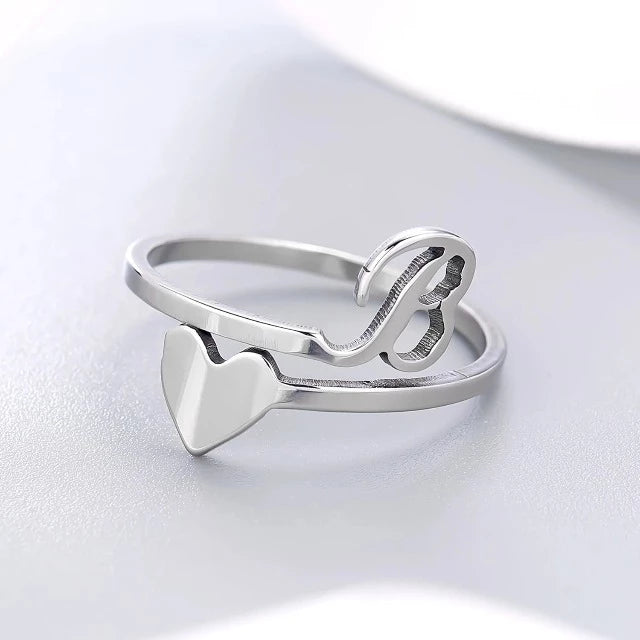 Herz Initial Silber Ring B
