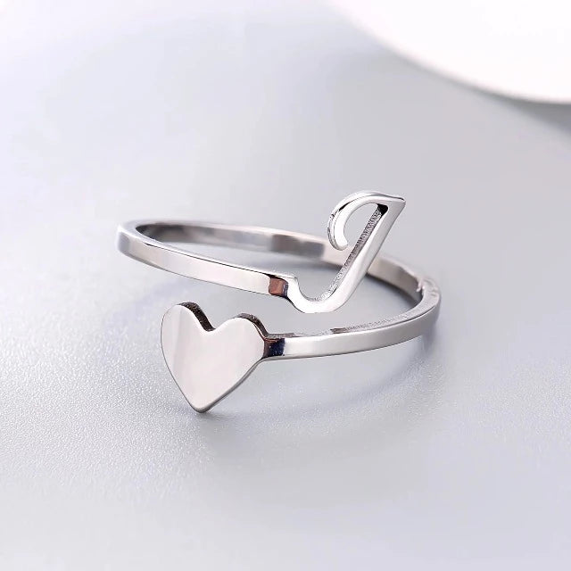 Herz Initial Silber Ring J