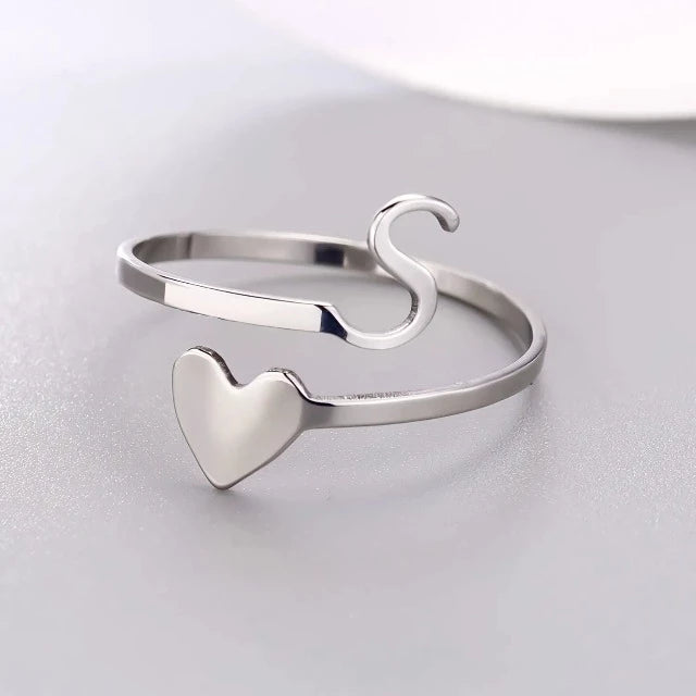 Herz Initial Silber Ring S