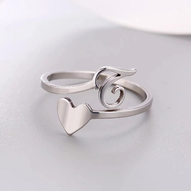 Herz Initial Silber Ring T