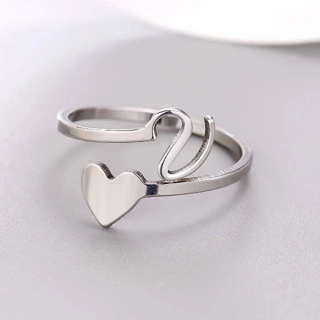 Herz Initial Silber Ring V