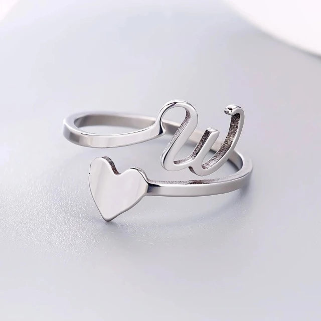 Herz Initial Silber Ring W