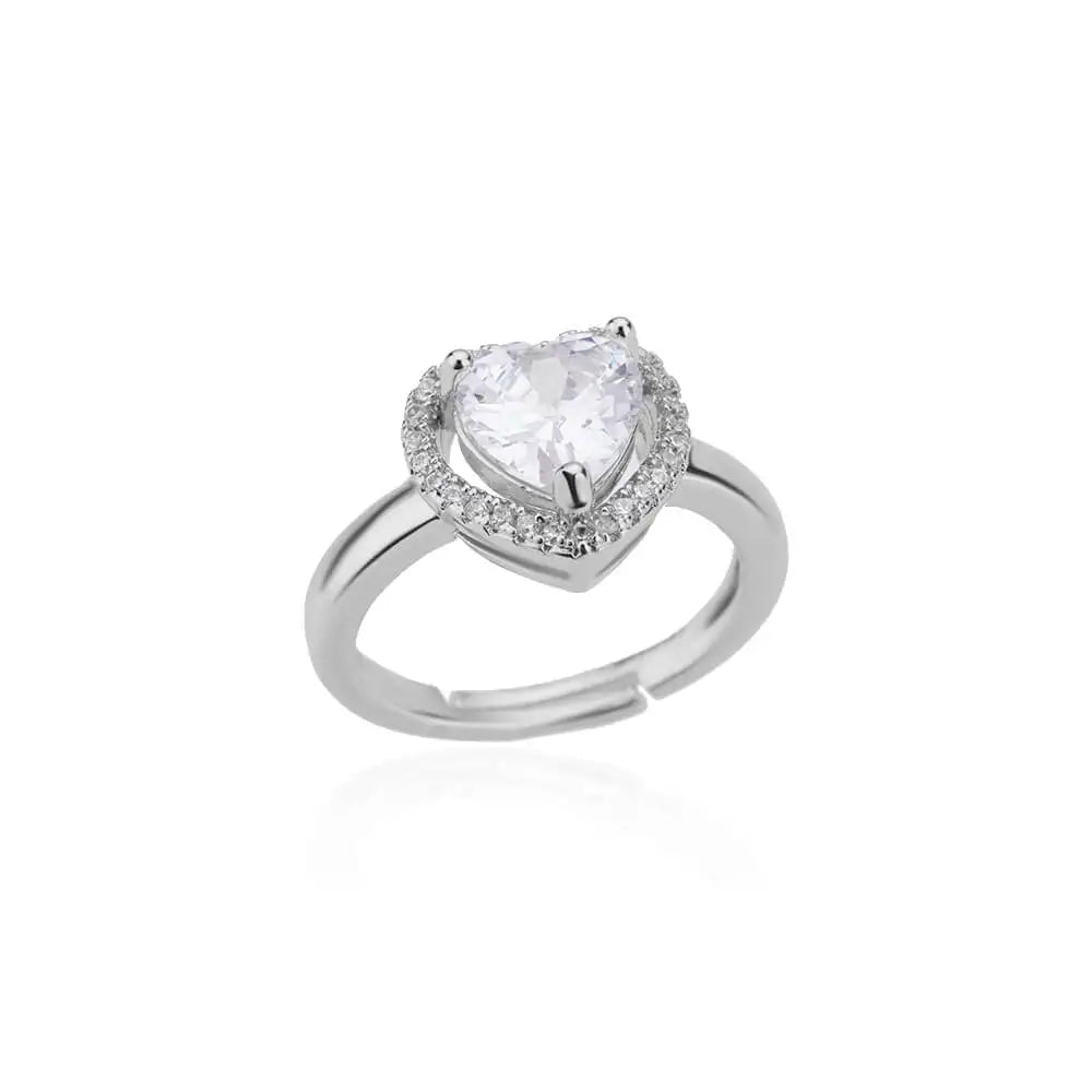 Ring mit funkelndem Herz aus Silber