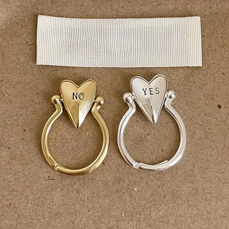Herzring "Yes" und "No" für Liebespaar Silber