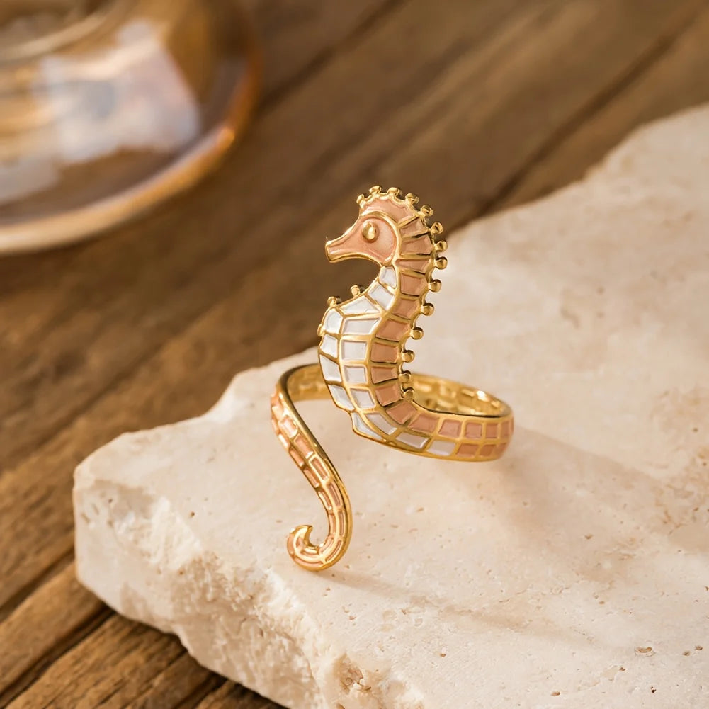 Beiger Seepferdchen-Muschelring