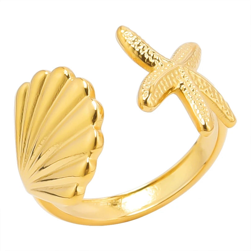 Ring mit Muscheln, Seestern und Jakobsmuschel aus Gold