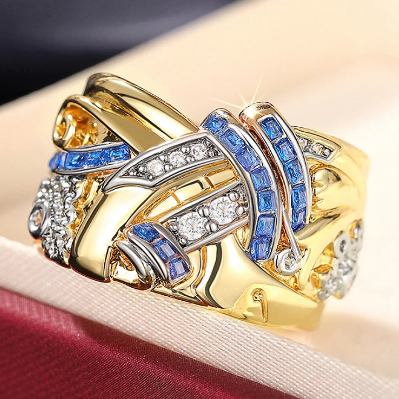 Vintage goldfarbener Ring mit Zirkonia 