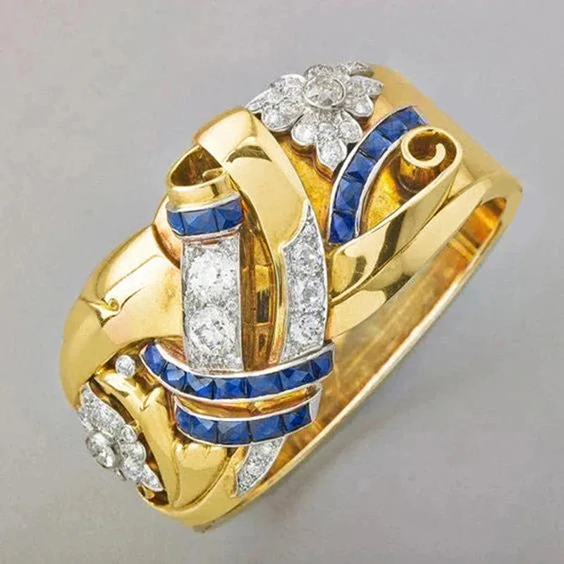 Vintage goldfarbener Ring mit Zirkonia 