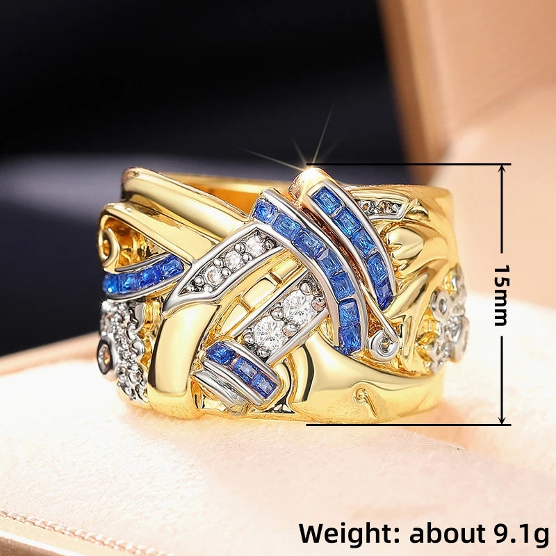Vintage goldfarbener Ring mit Zirkonia 