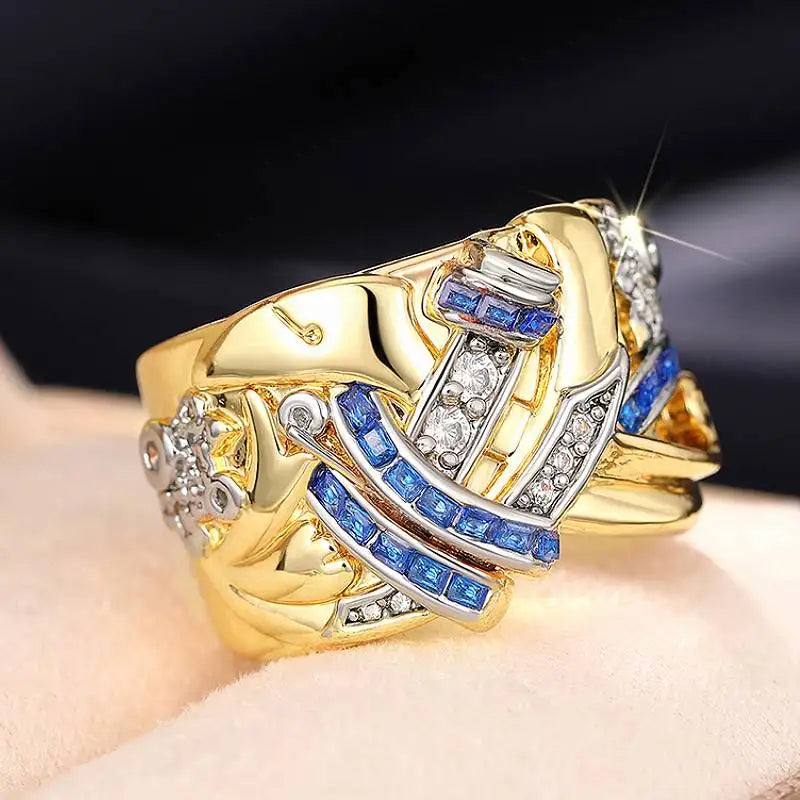 Vintage goldfarbener Ring mit Zirkonia 