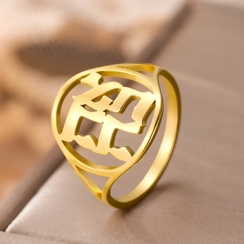 Hohle Ring für Herren oder Damen mit hebräischer jüdischer Gravur in Gold