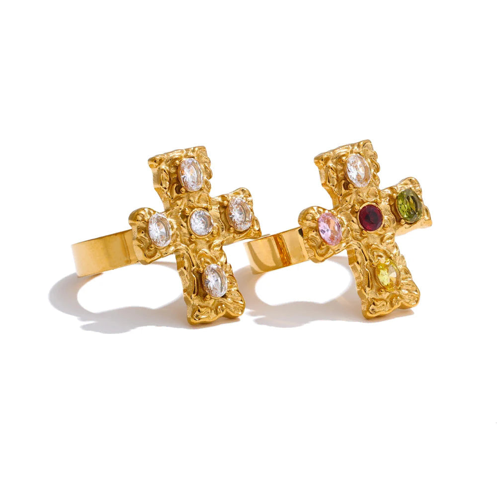Anello croce con pietre multicolori multicolore