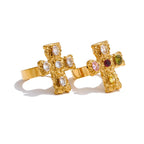 Anello croce con pietre multicolori multicolore