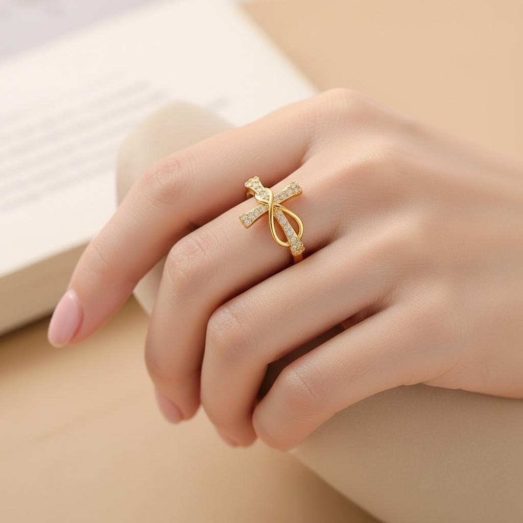 Damen Zirkon Christliches Kreuz Ring 