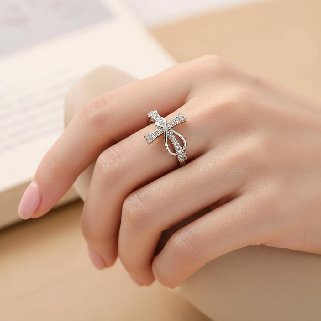 Damen Zirkon Christliches Kreuz Ring 
