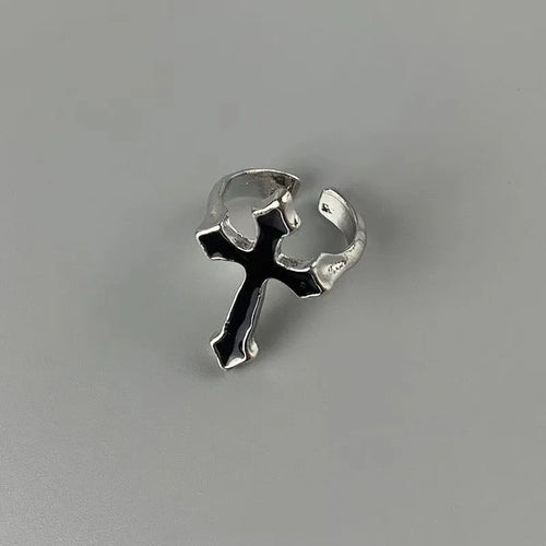 Herrenring Kreuz Schwarz Silber