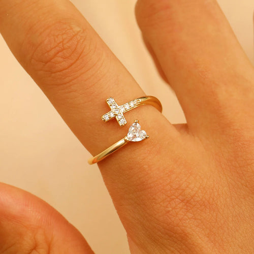 Kreuz- & Zirkonring für Damen 