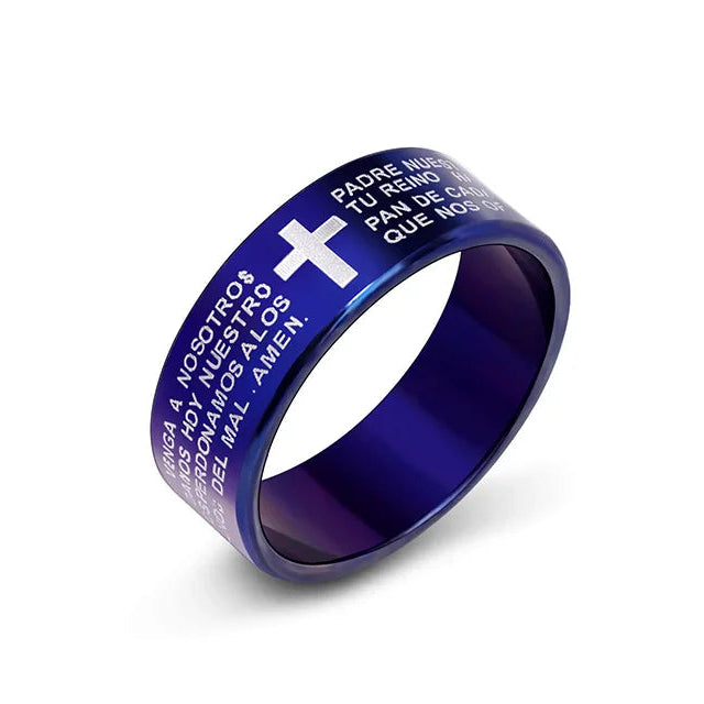 Blauer Gebetsring mit Schutzkreuz