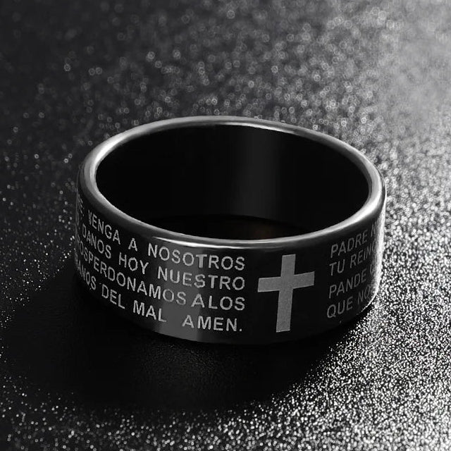 Schwarzer Gebetsring mit Schutzkreuz