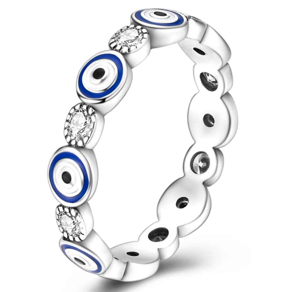 خاتم حماية مع ترصيعات عين زرقاء وكريستالات