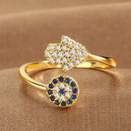 Schutzring für Damen mit arabischer Fatma-Hand in Gold und Blau