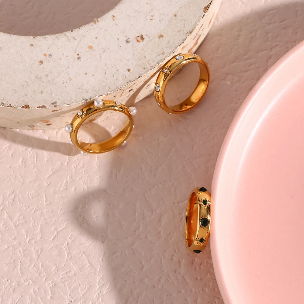 Stilvoller Ring mit Perlen und Zirkon 2