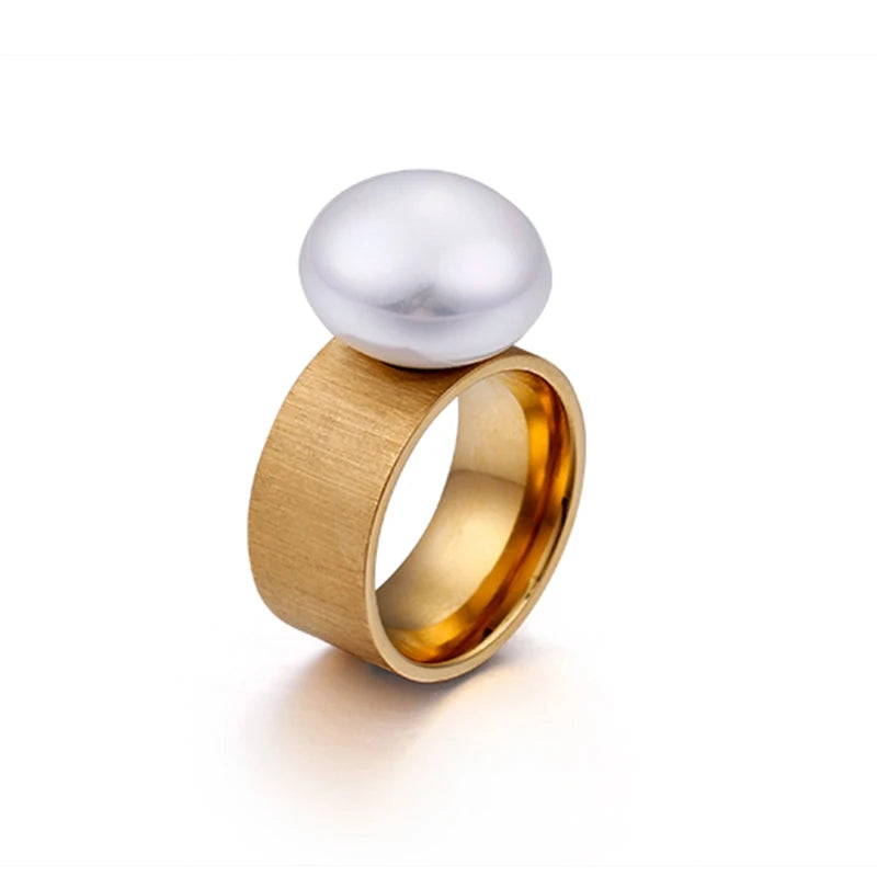 Retro-Stil Ring mit goldener weißer Perle