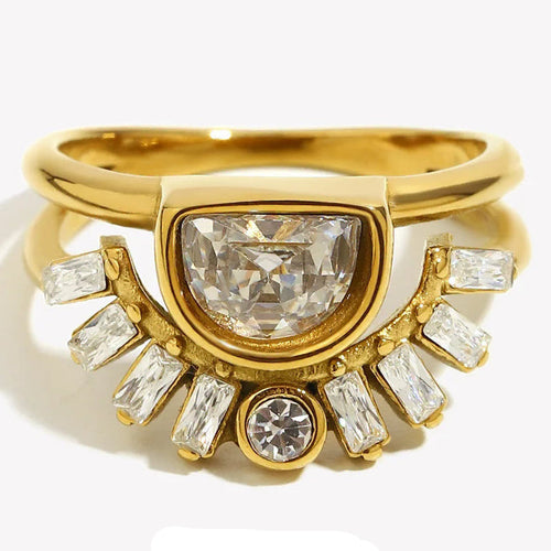 Anello mezzaluna sole dorato