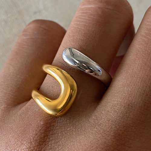 Gold- und Silberfarbener Ring Hohl Tropfenring