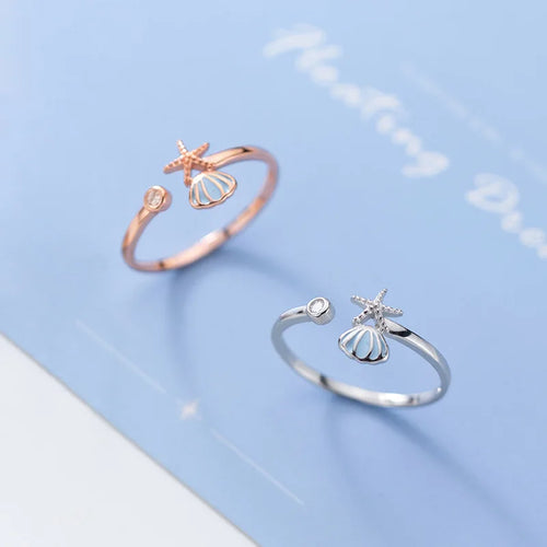 Ring Muscheln Seestern und Jakobsmuschel und Zirkon roségold