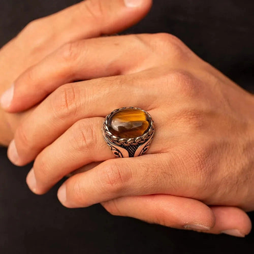 Ring aus Tigerauge-Stein für Herren oder Damen